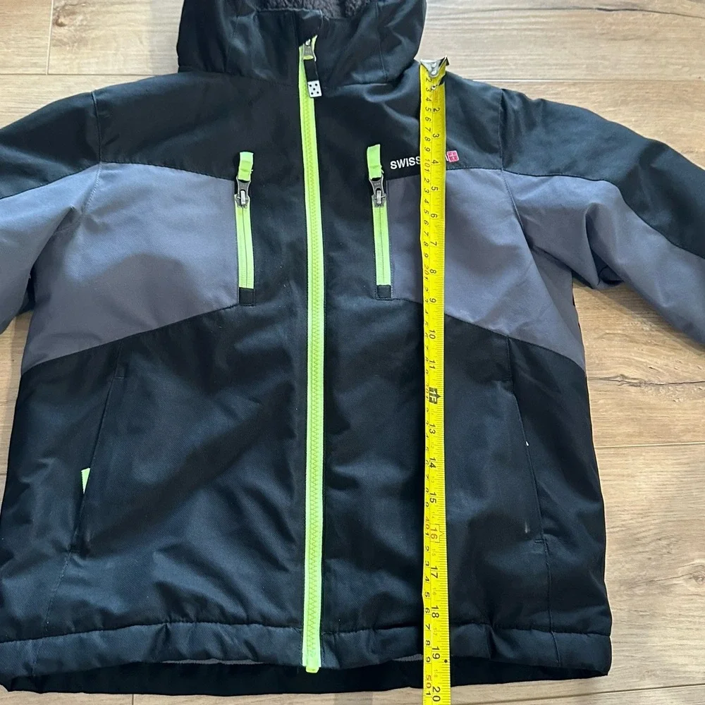 Swiss Tech Boys Black Small XS 4/5 Fleece Lined Hooded Jacket Coat Double Layer‎